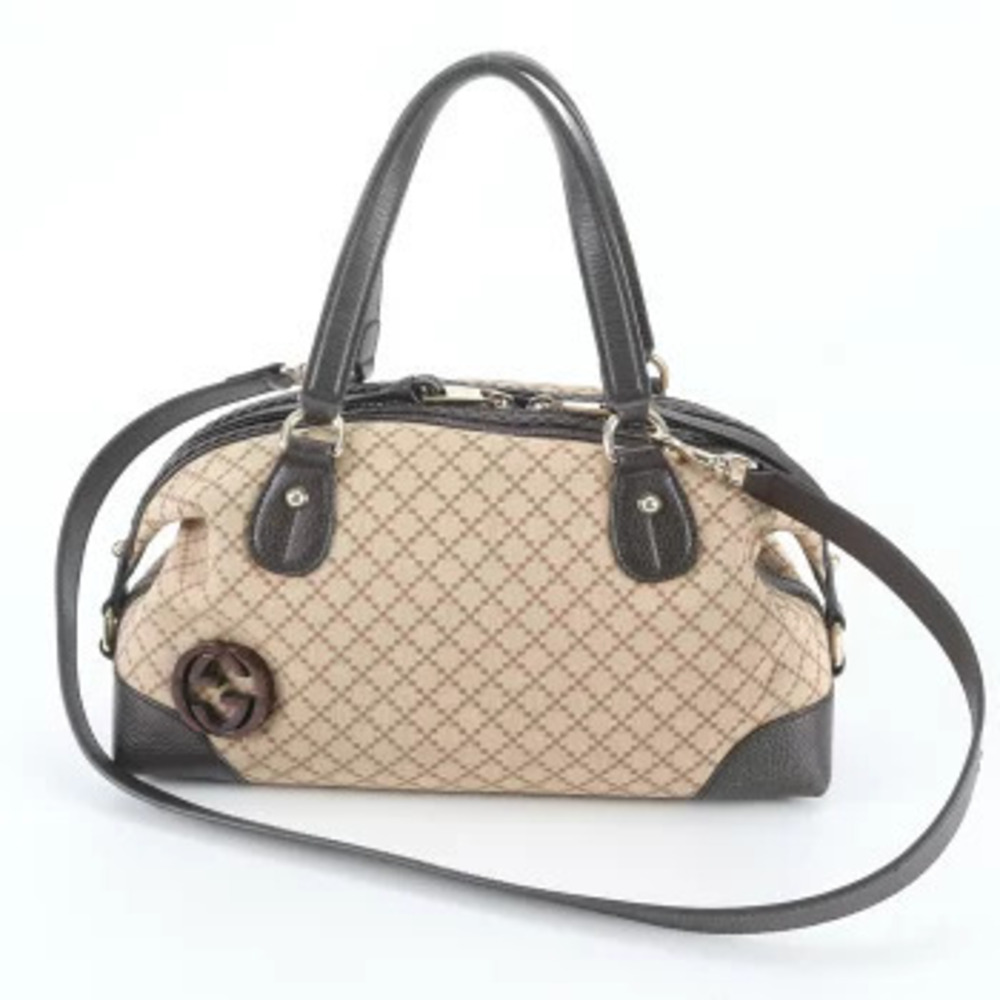 Gucci Diamante Dome 2Way Top Handle Bag Canvas Leather Beige Brown